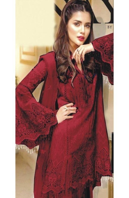 ANAYA RED NET DRESS| UNSTITCHED MASTER REPLICA| TOP PAKISTANI DRESS BY SHAEBIZ