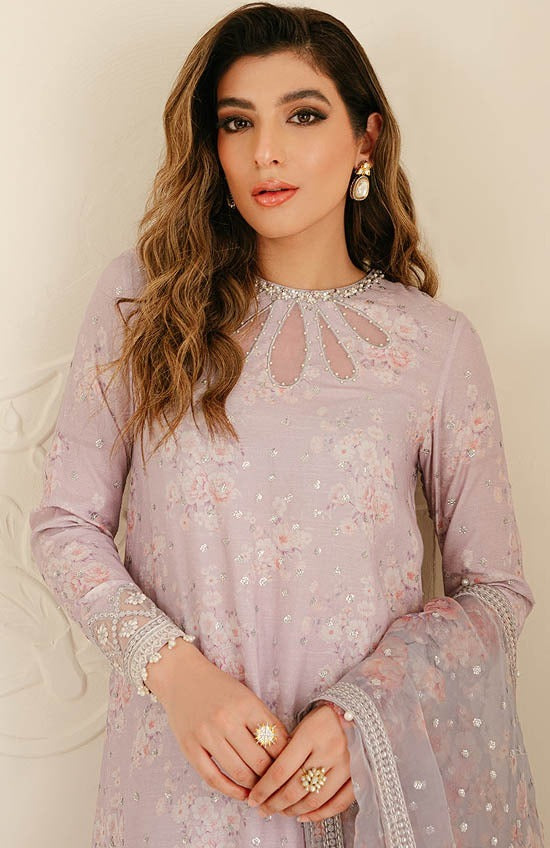 CROSS STITCH LILAC SWISS LAWN| TOP PAKISTANI DRESS BY SHAEBIZ|