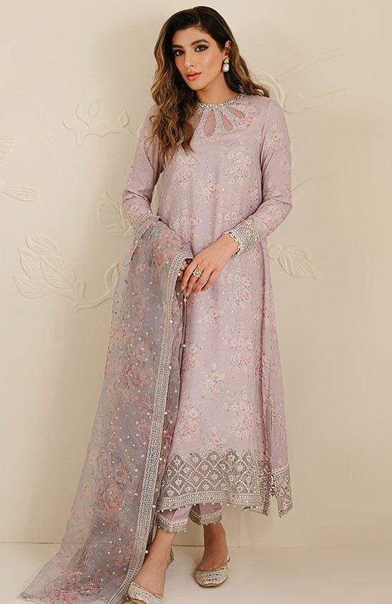 CROSS STITCH LILAC SWISS LAWN| TOP PAKISTANI DRESS BY SHAEBIZ|