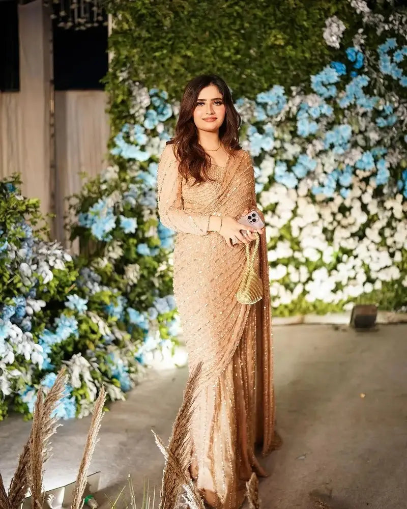 AROOB JATOI LUXURY CHIFFON SKIN SAREE| UNSTITCHED WEDDING COLLECTION| TOP PAKISTANI DRESS BY SHAEBIZ