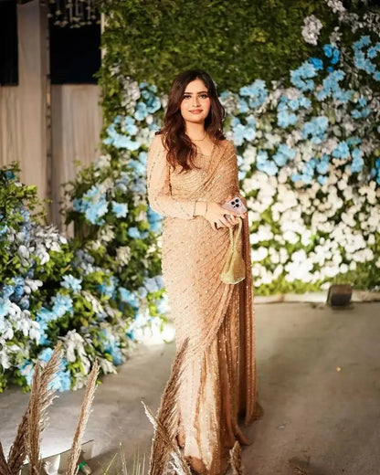 AROOB JATOI LUXURY CHIFFON SKIN SAREE| UNSTITCHED WEDDING COLLECTION| TOP PAKISTANI DRESS BY SHAEBIZ