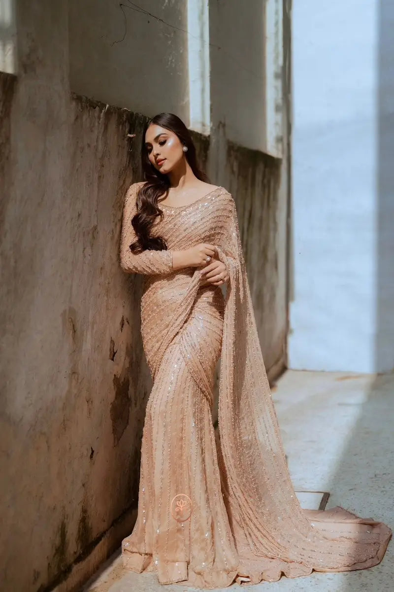 AROOB JATOI LUXURY CHIFFON SKIN SAREE| UNSTITCHED WEDDING COLLECTION| TOP PAKISTANI DRESS BY SHAEBIZ