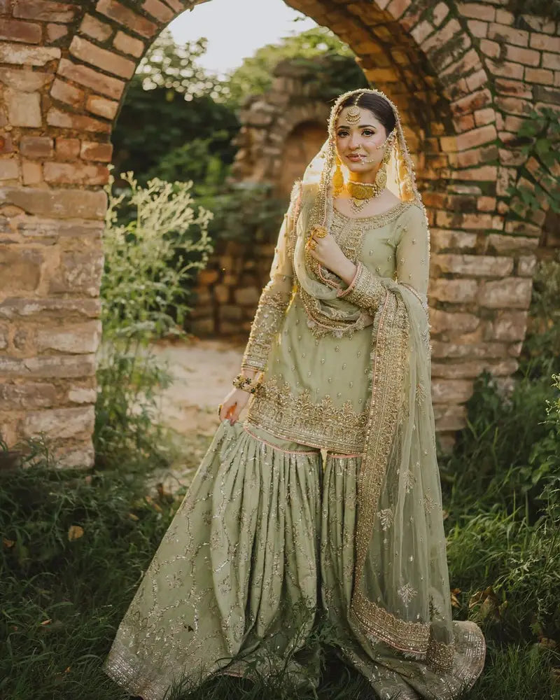 MAHA WAJAHAT CHIFFON GHARARA| UNSTITCHED WEDDING EDITION| TOP PAKISTANI DRESS BY SHAEBIZ