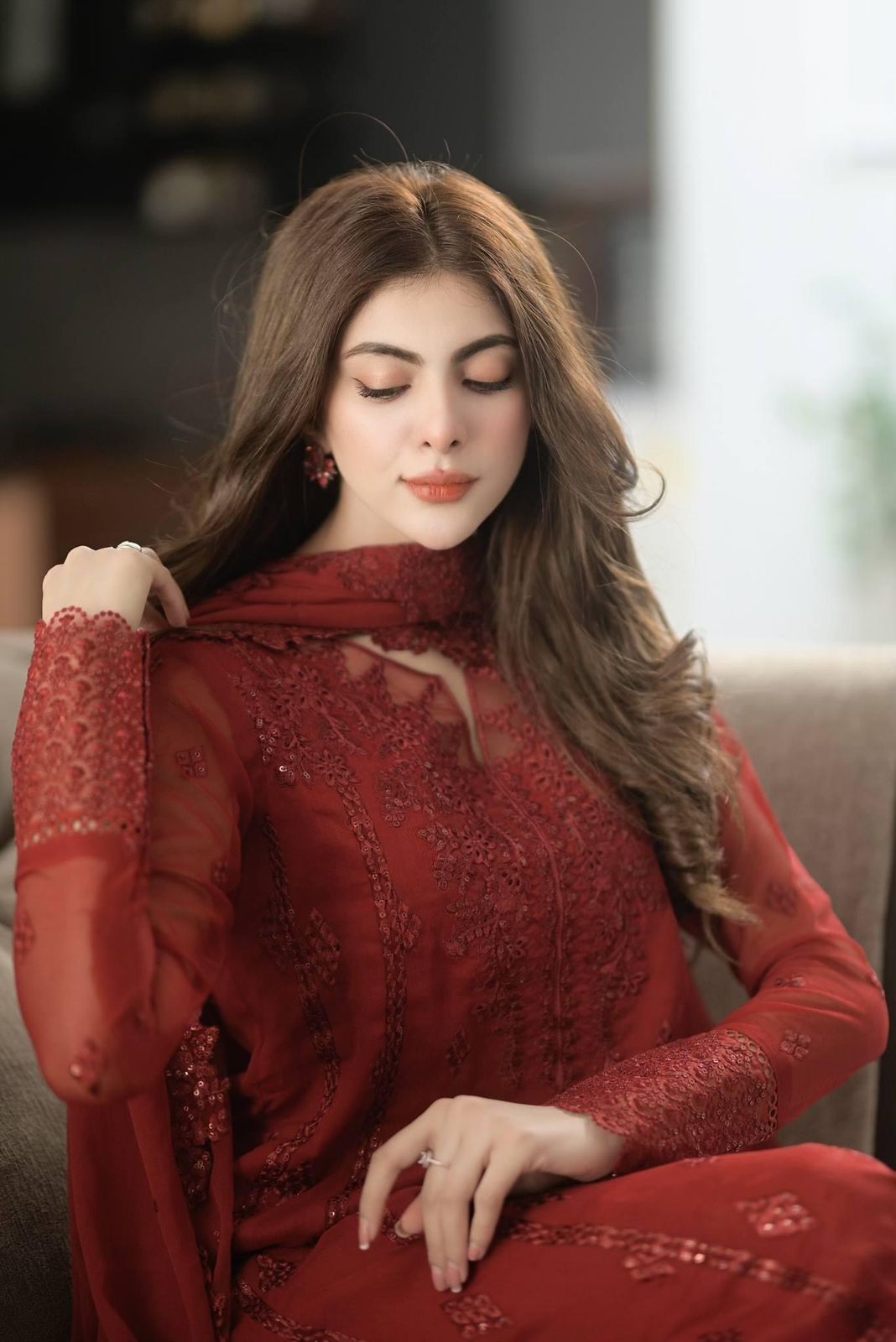 AZURE RED LAWN CHICKEN KARI| UNSTITCHED MASTER REPLICA| TOP PAKISTANI –  Shaebiz Collection