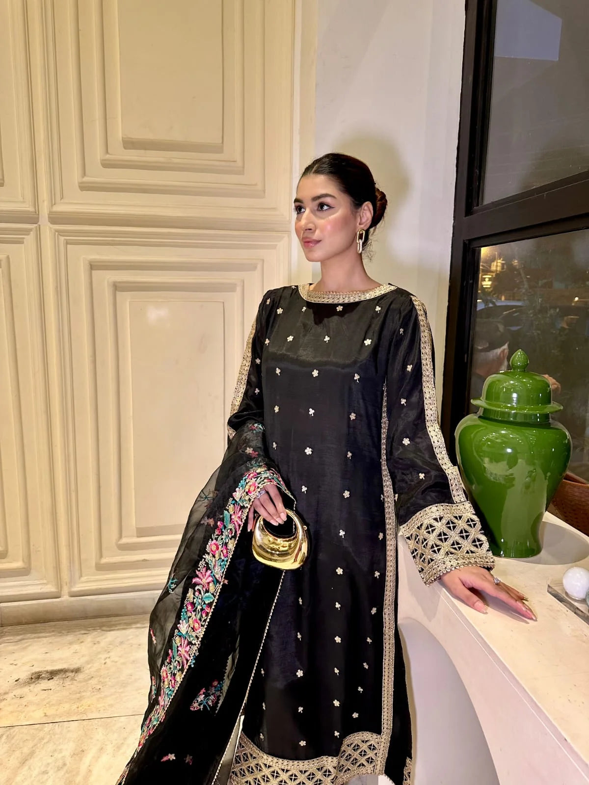 ANEELA'S BLACK ZIC ZAK LUXURY RAW SILK COLLECTION| UNSTITCHED MASTER REPLICA| TOP PAKISTANI DRESS BY SHAEBIZ