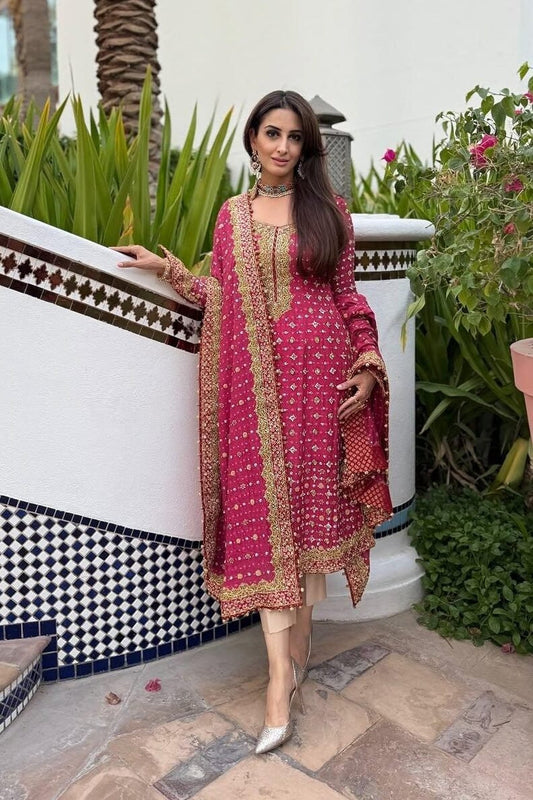 SHAEBIZ 2026 PRESENTING LUXURY SHOCKING PINK CHIFFON COLLECTION| FORMAL WEAR| TOP PAKISTANI DRESS BY SHAEBIZ