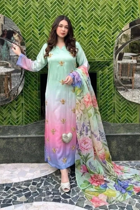 SHAEBIZ PRESENTING LUXURY TIE N DYE SILK COLLECTION| UNSTITCHED 3 PCS BY SHAEBIZ