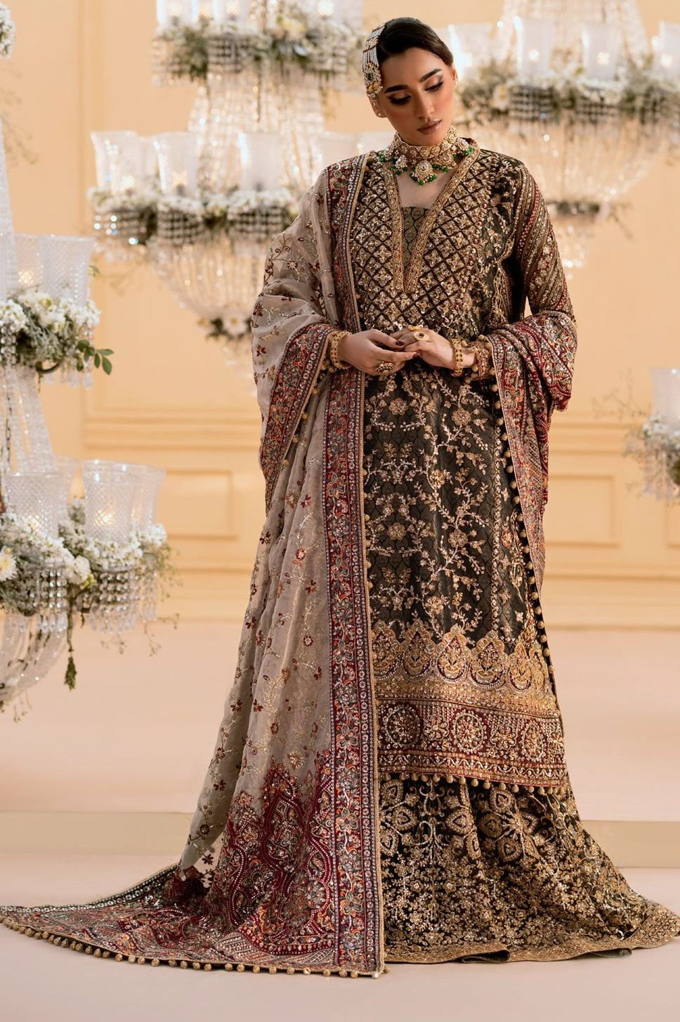 AIK ATELIER BLACK LUXURY LUXURY ORGENZA BRIDAL DRESS | UNSTITCHED LATEST BRIDAL COLLECTION BY SHAEBIZ