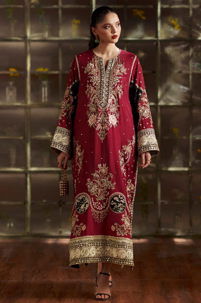 ETHNC LATEST RED RAW SILK KAFTAN | UNSTITCHED LATEST KAFTAN OF 2026 BY SHAEBIZ