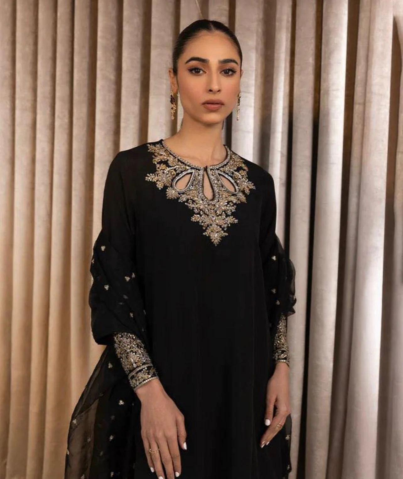 open lace back dress SAPPHIRE LATEST BLACK DRESS| UNSTITCHED VELVET COLLECTION| TOP PAKISTA –  Shaebiz Collection