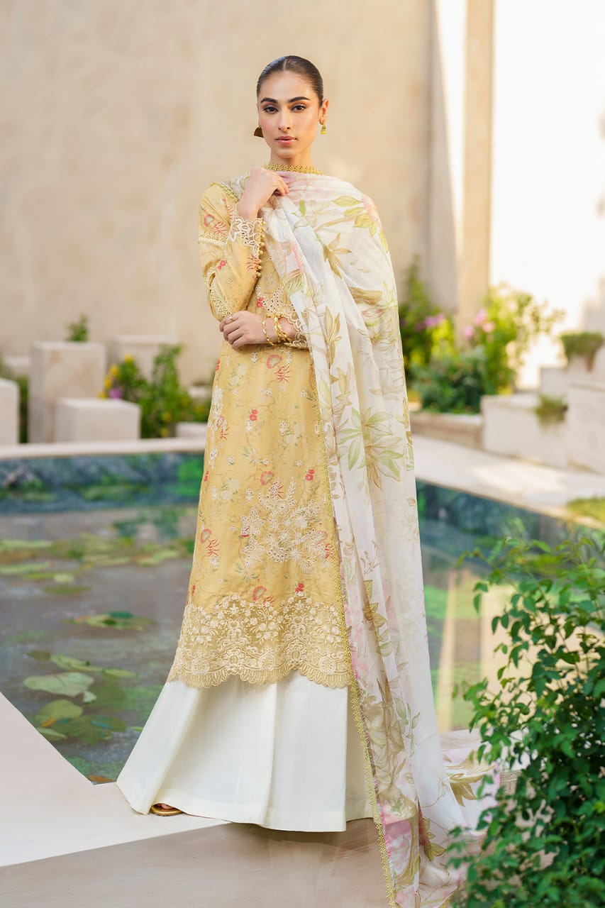 IZNIK YELLOW EMBROIDERED LAWN DRESS| MASTER REPLICA BY SHAEBIZ