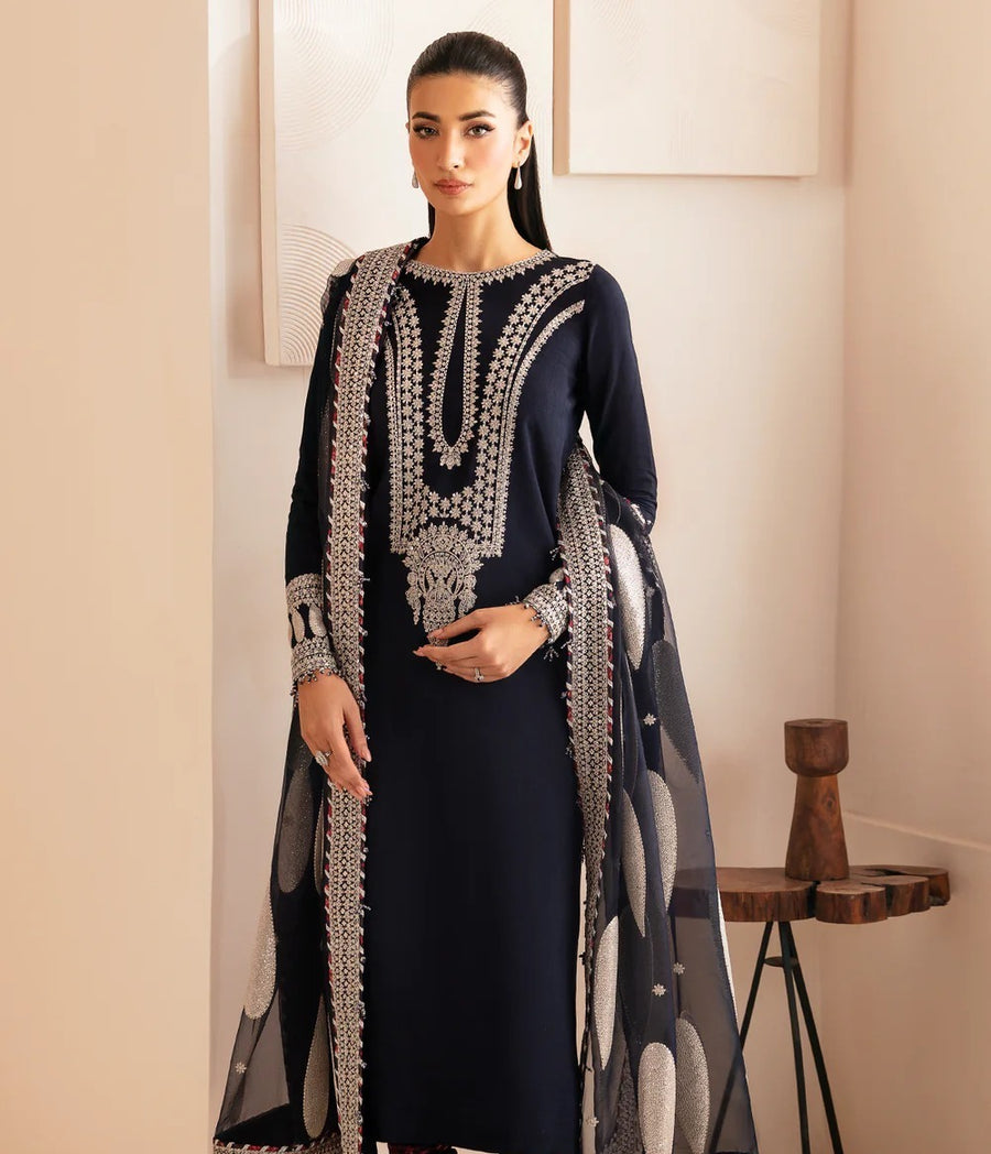JAZMIN BLUE RAW SILK DRESS | UNSTITCHED MASTER REPLICA| TOP PAKISTANI DRESS BY SHAEBIZ