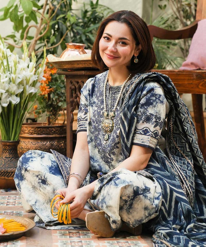 SAPPHIRE BLUE TIE-DYE TIDE LUXURY LAWN COLLECTION| HANIA AMIR | TOP PAKISTANI DRESS BY SHAEBIZ