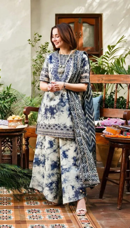 SAPPHIRE BLUE TIE-DYE TIDE LUXURY LAWN WITH CHIFFON DUPATTA COLLECTION| HANIA AMIR | TOP PAKISTANI DRESS BY SHAEBIZ