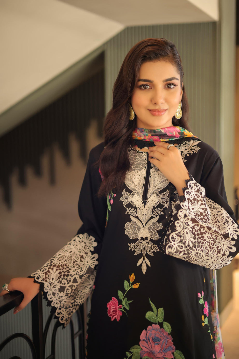 ANEELA'S LATEST BLACK MIDNIGHT ROSES LAWN DRESS| UNSTITCHED SUMMER COLLECTION| TOP PAKISTANI DRESS BY SHAEBIZ