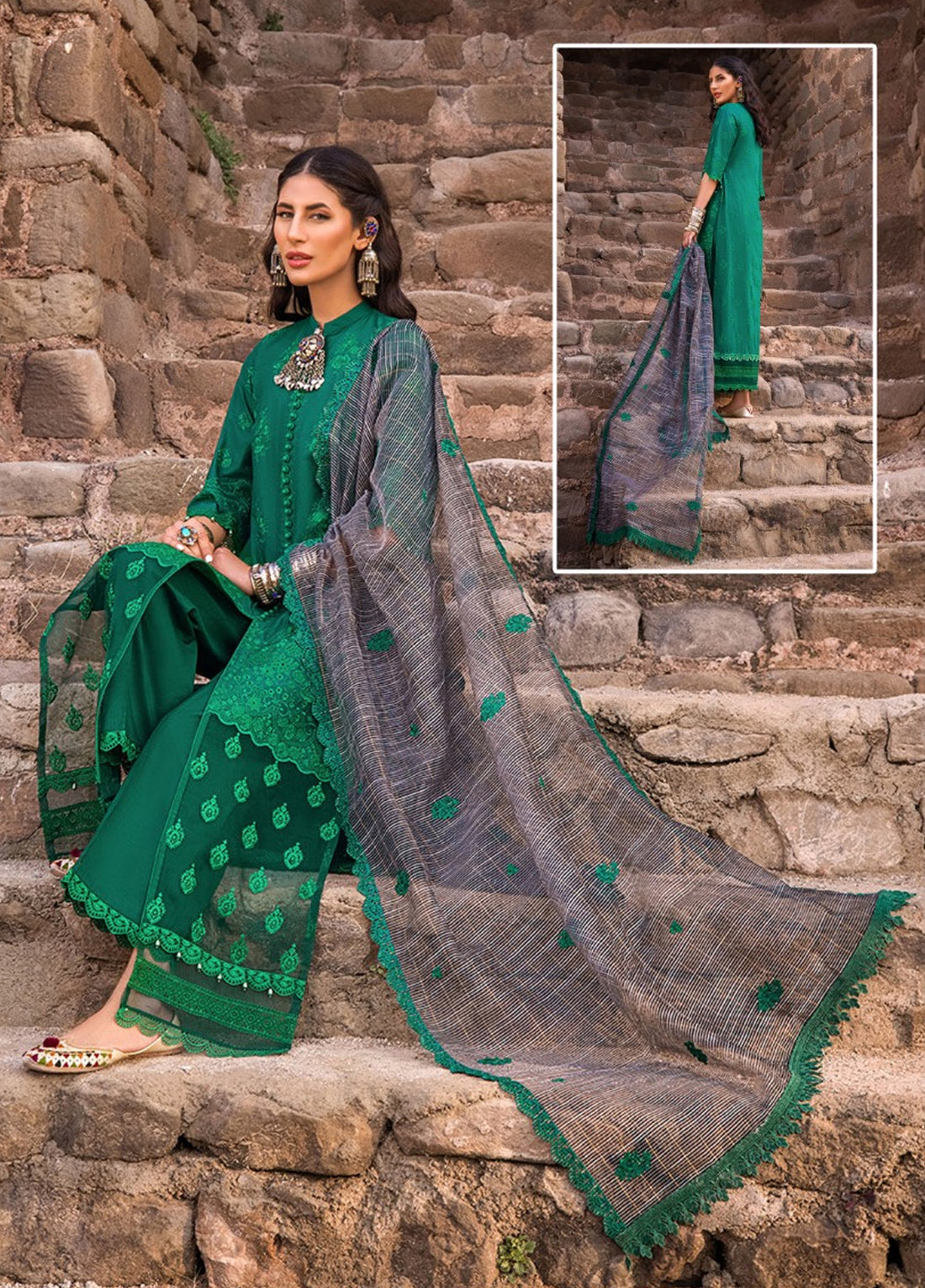 ZAINAB CHOTTANI GREEN LUXURY LAWN COLLECTION|  CHICKEN KARI|TOP PAKISTANI DRESS BY SHAEBIZ|