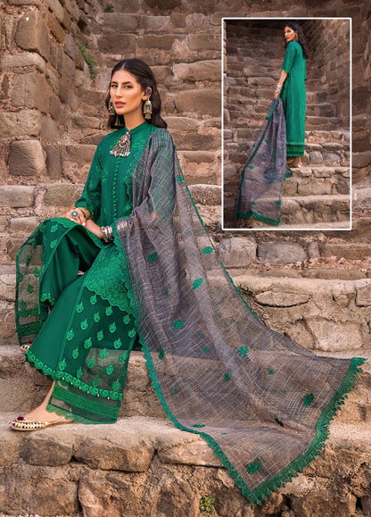 ZAINAB CHOTTANI GREEN LUXURY LAWN COLLECTION|  CHICKEN KARI|TOP PAKISTANI DRESS BY SHAEBIZ|