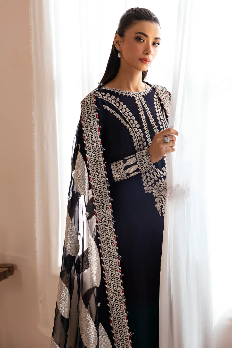JAZMIN BLUE RAW SILK DRESS | UNSTITCHED MASTER REPLICA| TOP PAKISTANI DRESS BY SHAEBIZ