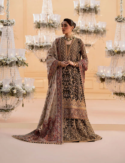 AIK ATELIER BLACK LUXURY LUXURY ORGENZA BRIDAL DRESS | UNSTITCHED LATEST BRIDAL COLLECTION BY SHAEBIZ