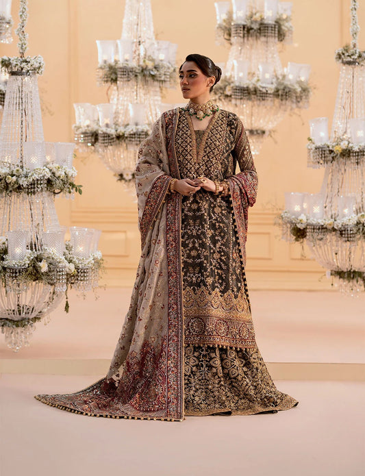 AIK ATELIER BLACK LUXURY LUXURY ORGENZA BRIDAL DRESS | UNSTITCHED LATEST BRIDAL COLLECTION BY SHAEBIZ