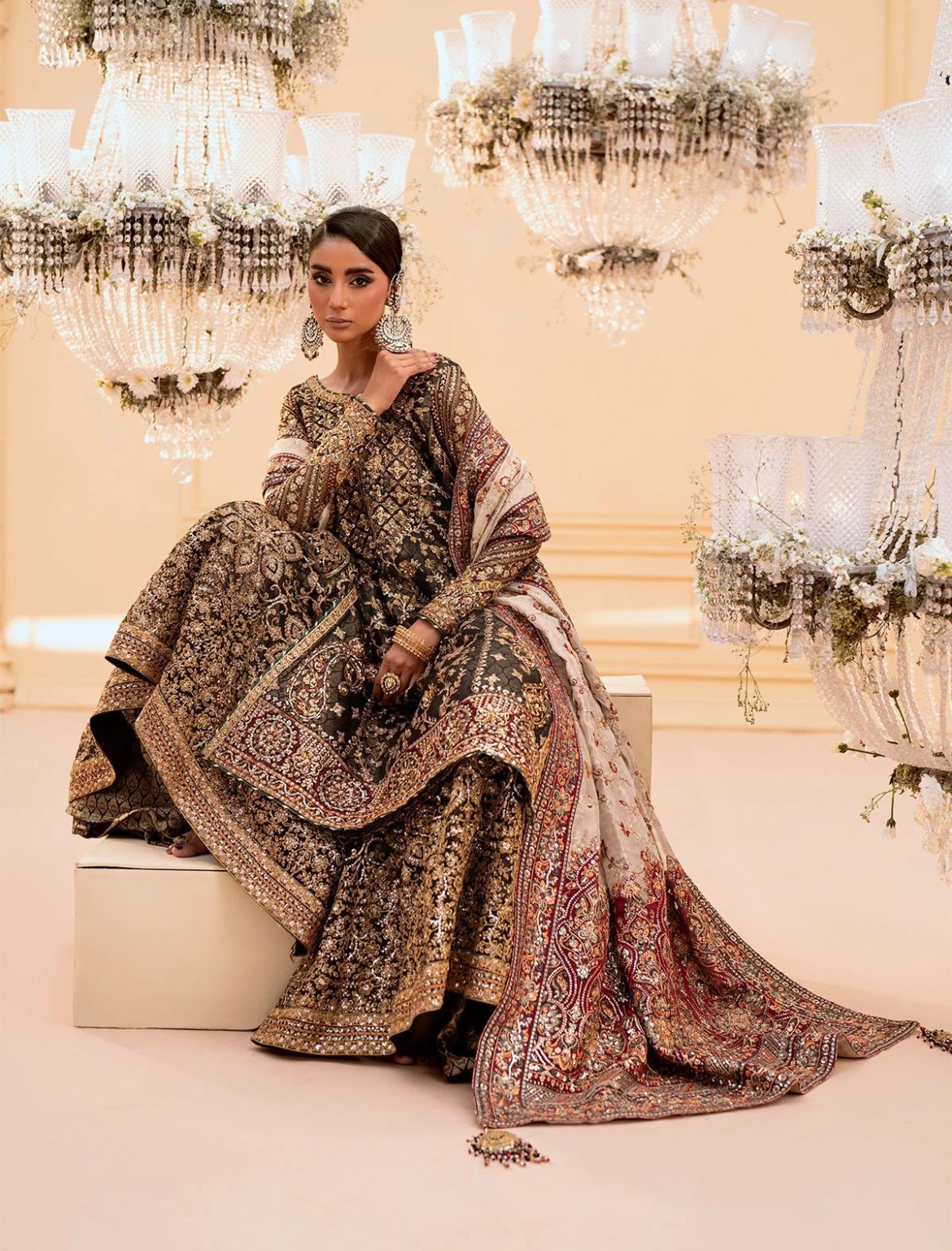 AIK ATELIER BLACK LUXURY LUXURY ORGENZA BRIDAL DRESS | UNSTITCHED LATEST BRIDAL COLLECTION BY SHAEBIZ