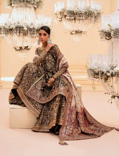 AIK ATELIER BLACK LUXURY LUXURY ORGENZA BRIDAL DRESS | UNSTITCHED LATEST BRIDAL COLLECTION BY SHAEBIZ