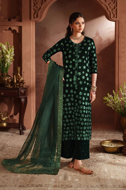IZNIK BOTTLE GREEN MICRO 9000 VELVET | UNSTITCHED VELVET COLLECTION BY SHAEBIZ