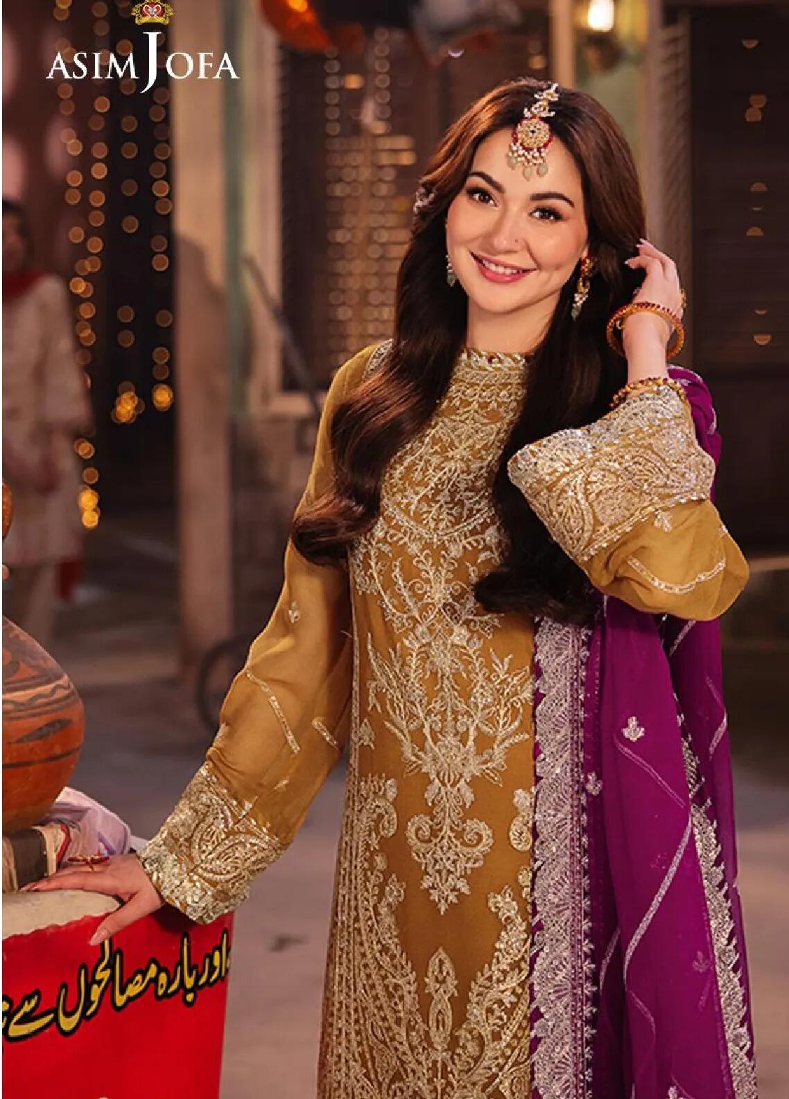 CHAMKEELI BY ASIM JOFA EMBROIDERED CHIFFON COLLECTION| MEHNDI DRESS| W   Shaebiz Collection