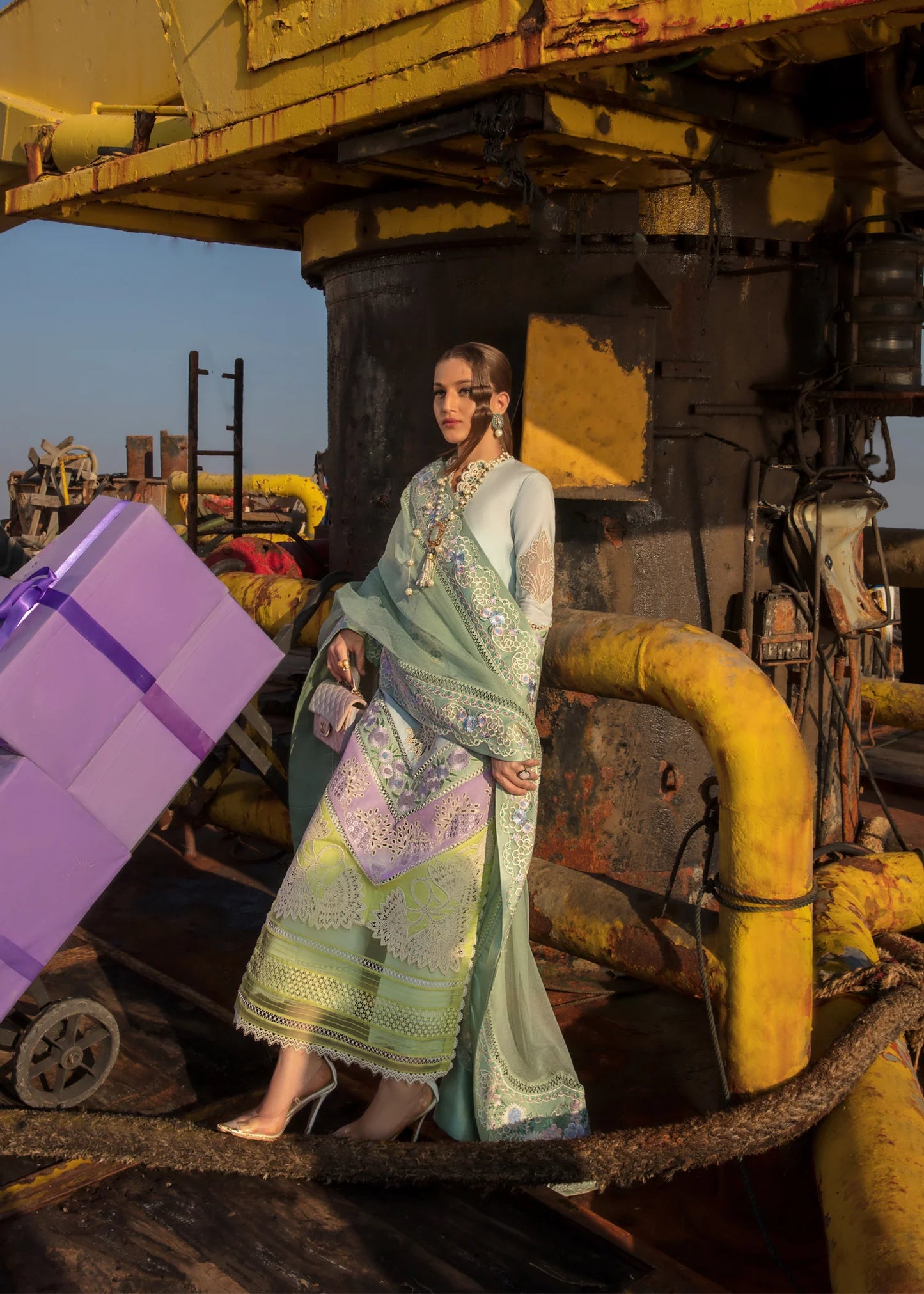 CRIMSON LAWN PISTAI CHICKENKARI | LUXURY PARTY WEAR COLLECTION | BY SHAEBIZ