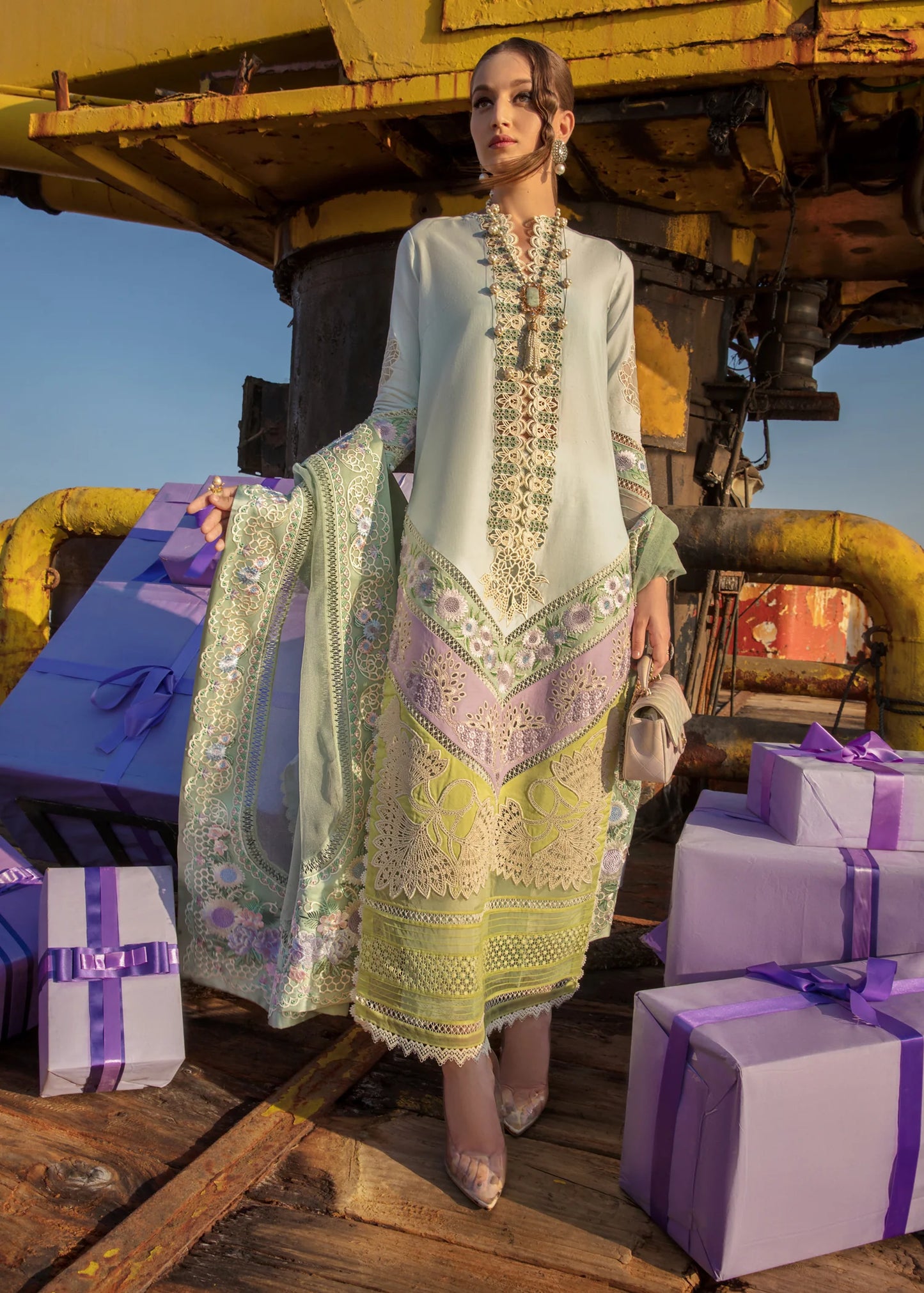 CRIMSON LAWN PISTAI CHICKENKARI | LUXURY PARTY WEAR COLLECTION | BY SHAEBIZ