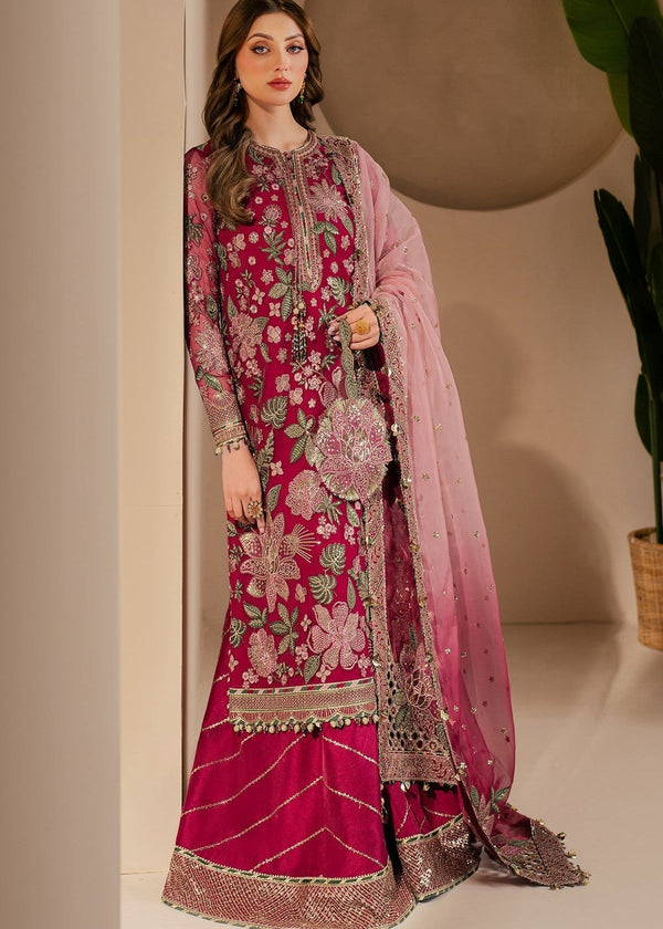 JAZMIN SANAM PINK LUXURY CHIFFON COLLECTION| UNSTITCHED 3 PCS|TOP PAKISTANI DRESS BY SHAEBIZ