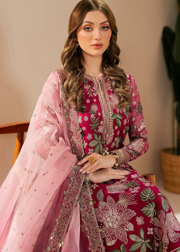 JAZMIN SANAM PINK LUXURY CHIFFON COLLECTION| UNSTITCHED 3 PCS|TOP PAKISTANI DRESS BY SHAEBIZ