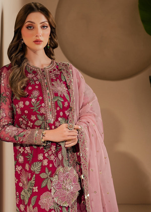JAZMIN SANAM PINK LUXURY CHIFFON COLLECTION| UNSTITCHED 3 PCS|TOP PAKISTANI DRESS BY SHAEBIZ