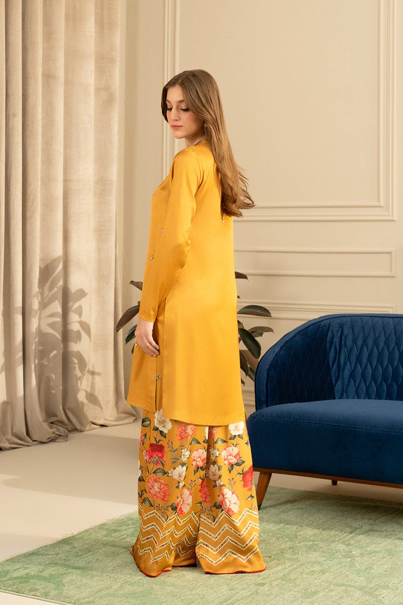 LULUSAR MUSTARD SILK DIGITAL PRINT | UNSTITCHED REPLICA | TOP PAKISTANI DRESS BY SHAEBIZ
