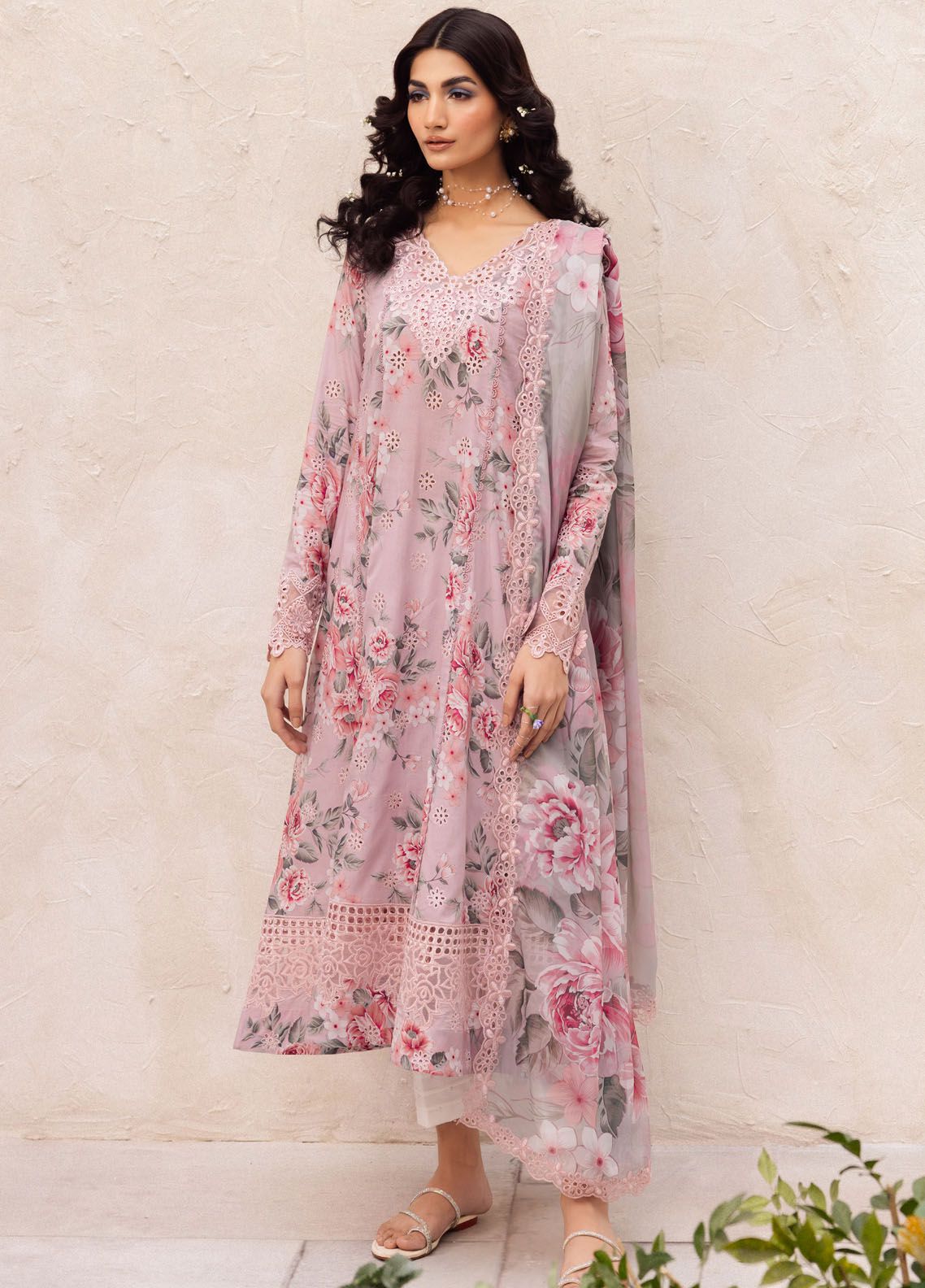 IZNIK DAHLIA TEA PINK DRESS | UNSTITCHED EMBROIDERED LAWN COLLECTION| TOP PAKISTANI DRESS BY SHAEBIZ