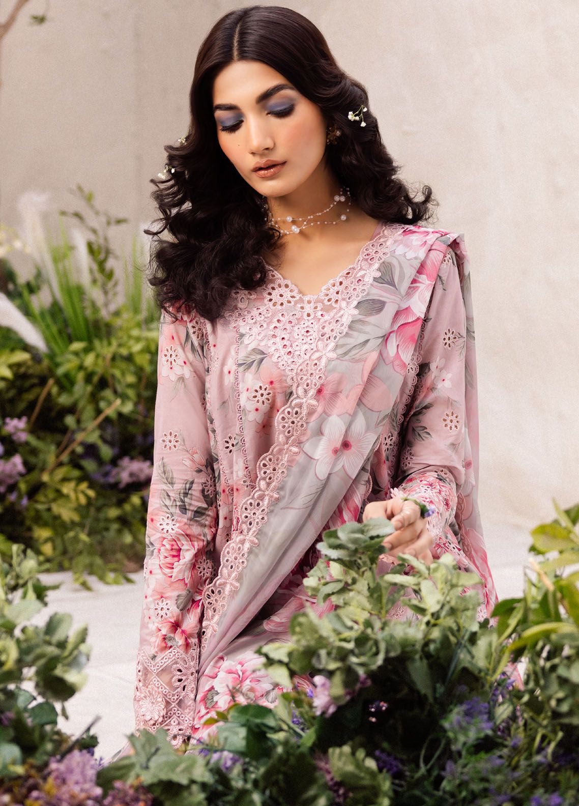 IZNIK DAHLIA TEA PINK DRESS | UNSTITCHED EMBROIDERED LAWN COLLECTION| TOP PAKISTANI DRESS BY SHAEBIZ