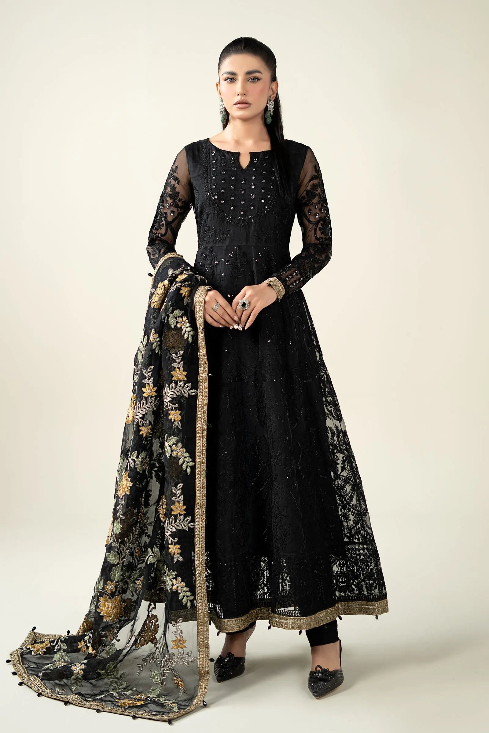 MARIA B ZARINA BLACK LUXURY ORGENZA FROCK | PARTY WEAR| TOP PAKISTANI DRESS BY SHAEBIZ