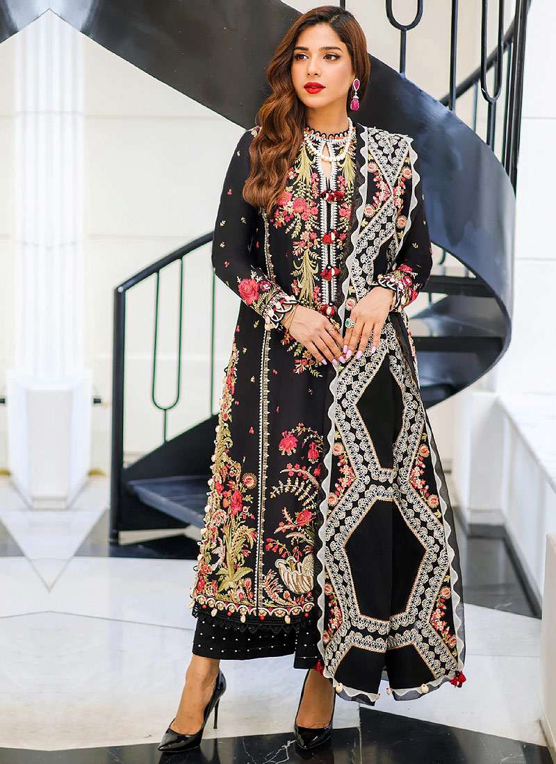 ELAN BLACK ORGENZA | MULTI THREAD EMBROIDERY | UNSTITCH PARTY WEAR COLLECTION BY SHAEBIZ