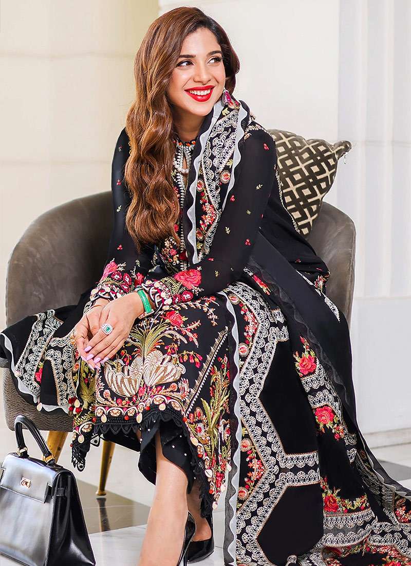 ELAN BLACK ORGENZA | MULTI THREAD EMBROIDERY | UNSTITCH PARTY WEAR COLLECTION BY SHAEBIZ