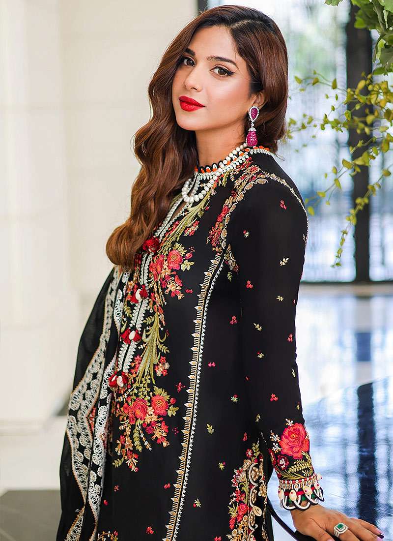 ELAN BLACK ORGENZA | MULTI THREAD EMBROIDERY | UNSTITCH PARTY WEAR COLLECTION BY SHAEBIZ