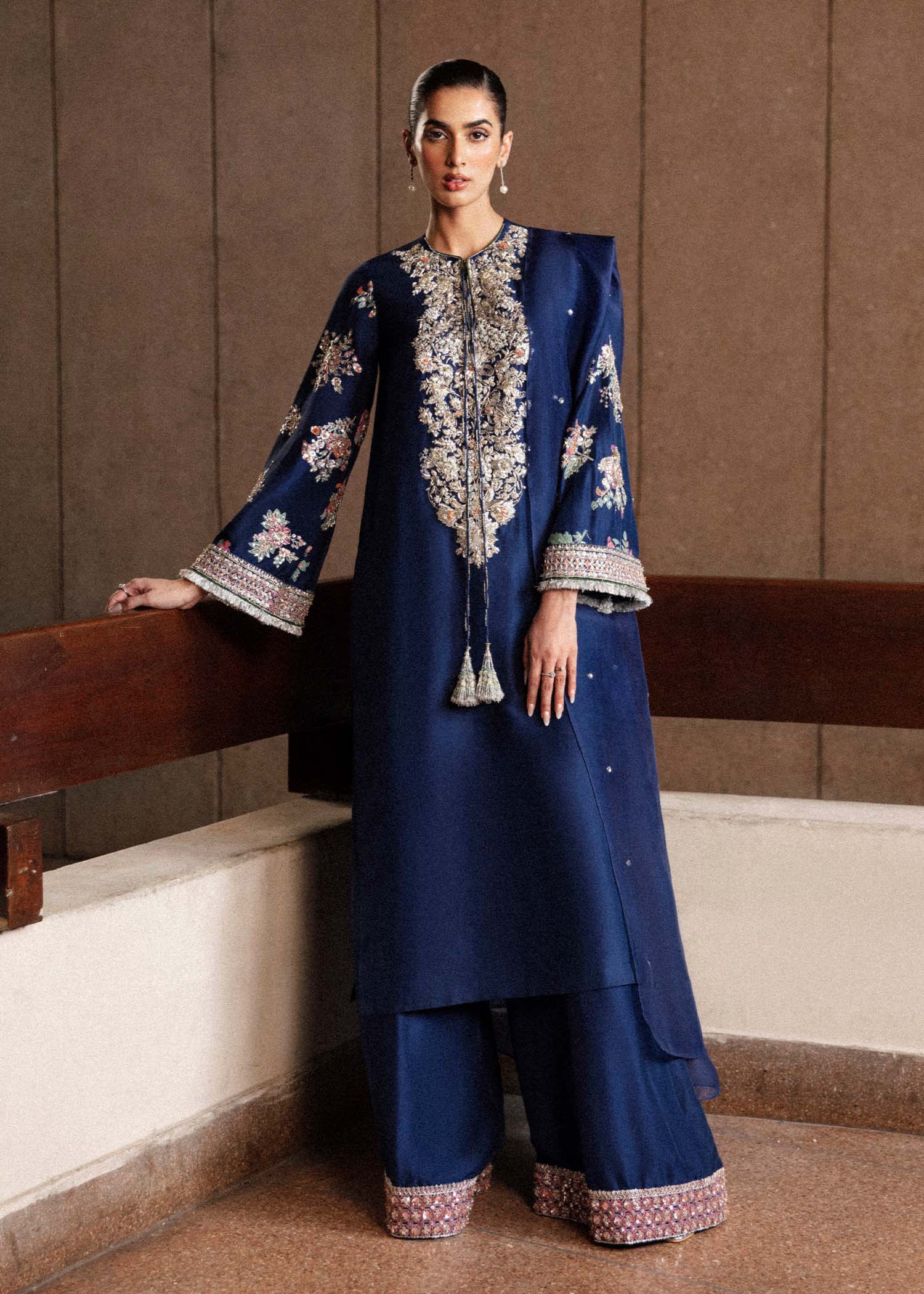 HUSSAIN REHAR LUXURY BLUE RAW SILK DRESS| UNSTITCHED MASTER REPLICA| TOP PAKISTANI DRESS BY SHAEBIZ