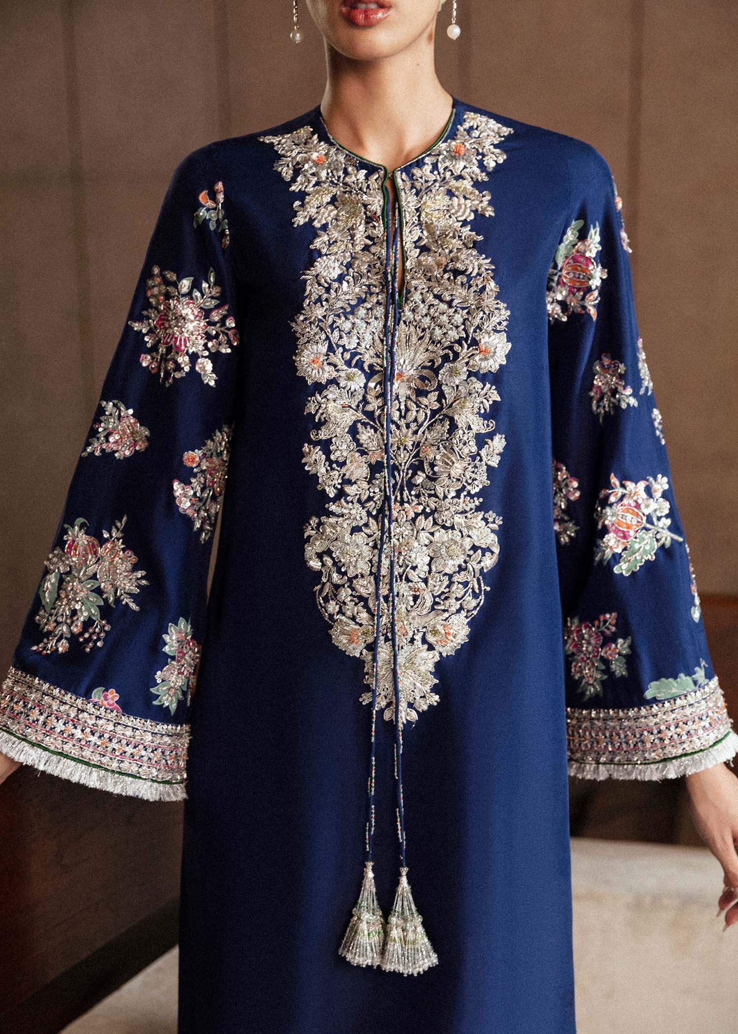 HUSSAIN REHAR LUXURY BLUE RAW SILK DRESS| UNSTITCHED MASTER REPLICA| TOP PAKISTANI DRESS BY SHAEBIZ