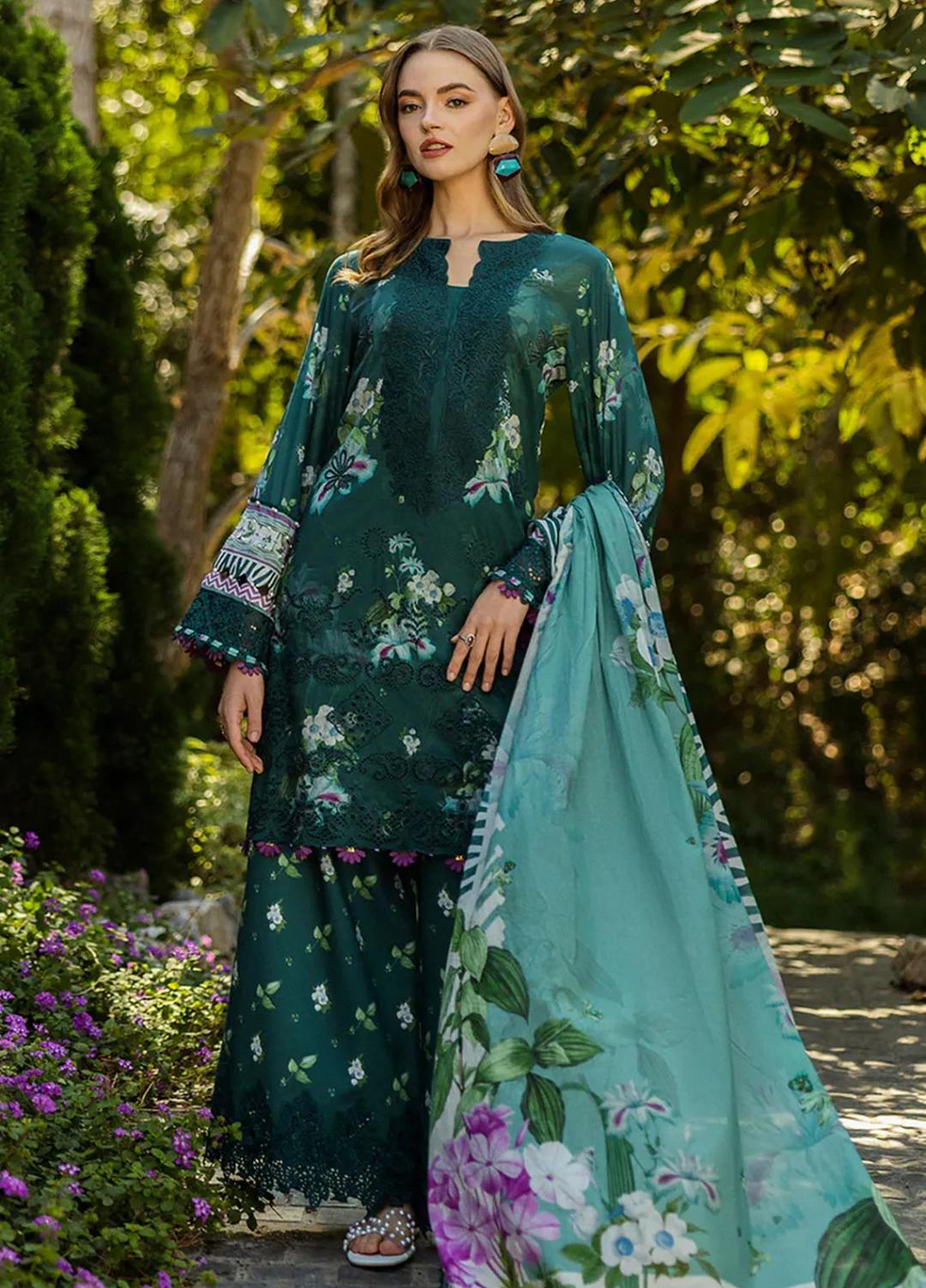 ELAF EMBROIDERED GREEN MEADOW MIST LUXURY LAWN COLLECTION| CHICKEN KARI LAWN| TOP PAKISTANI DRESS BY SHAEBIZ