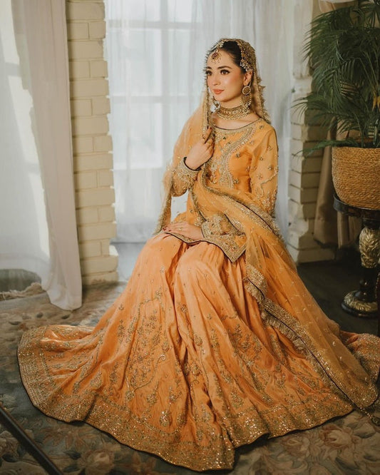SHAEBIZ PRESENTING LUXURY 2026 SHAMOOZ SILK GHARARA WITH CHIFFON SHIRT | WEDDING COLLECTION| TOP PAKISTANI DRESS BY SHAEBIZ