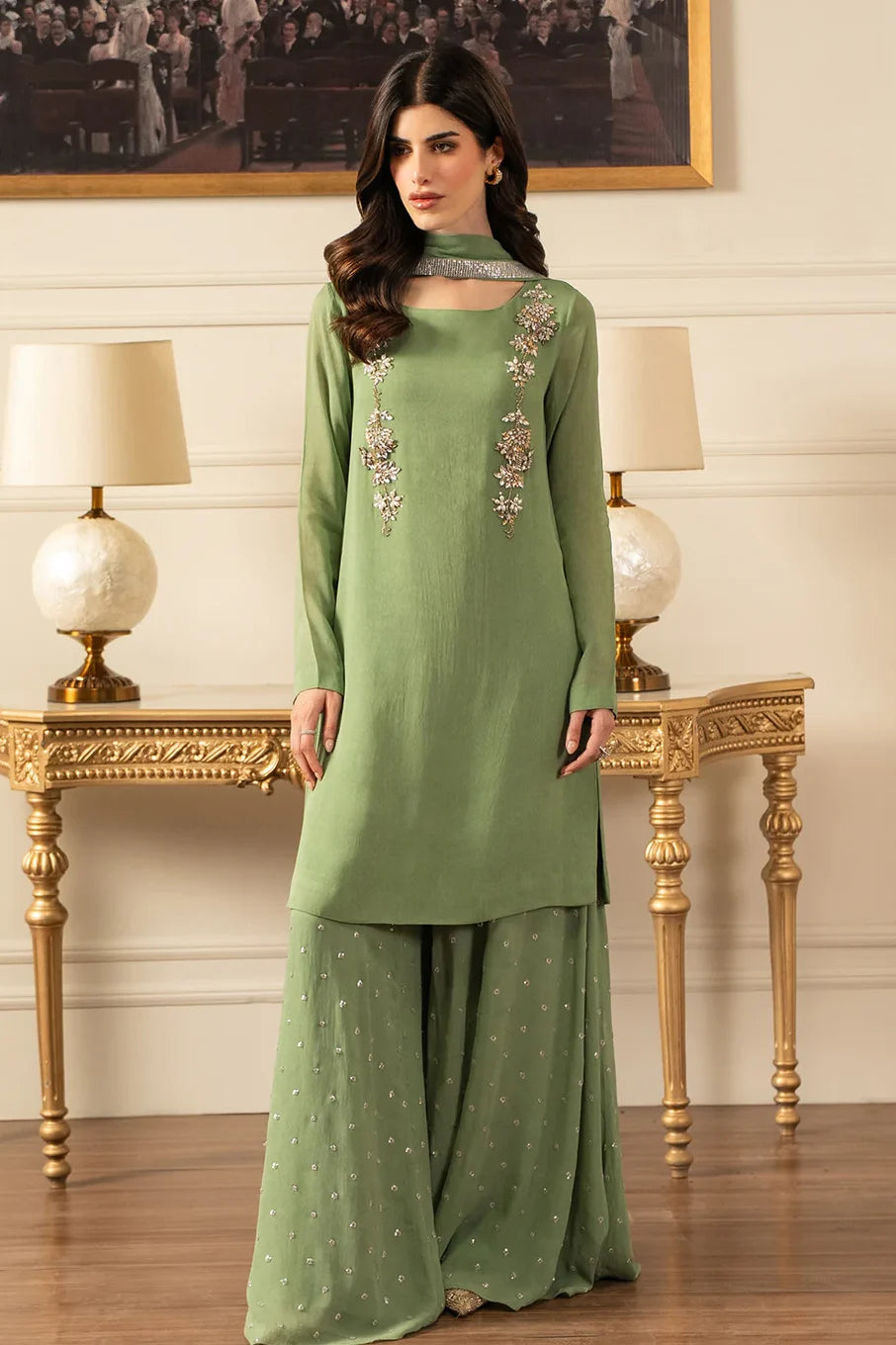 LULUSAR PISTACHIO CHIFFON DRESS| UNSTITCHED 3 PIECES BY SHAEBIZ