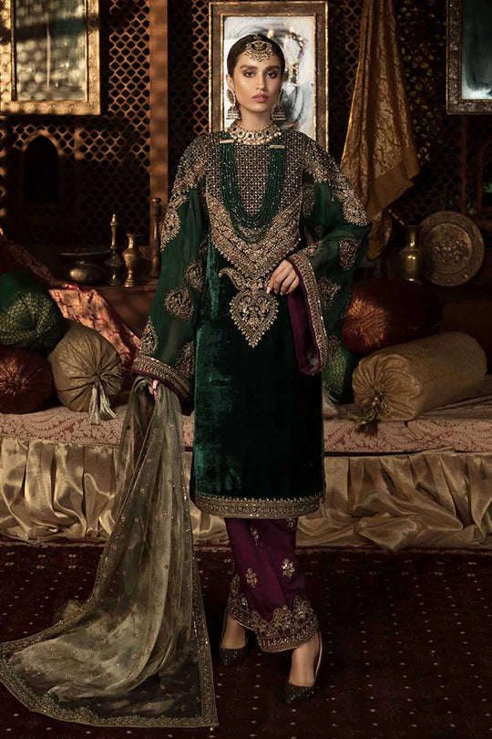 ANEELA'S RAIN GREEN LUXURY VELVET COLLECTION| WINTER COLLECTION 2015| TOP PAKISTANI DRESS BY SHAEBIZ