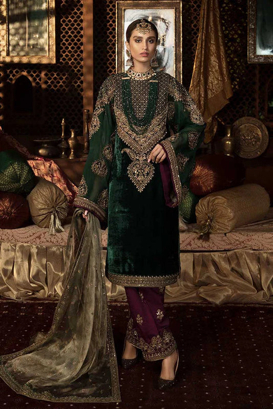 ANEELA'S RAIN GREEN LUXURY VELVET COLLECTION| WINTER COLLECTION 2015| TOP PAKISTANI DRESS BY SHAEBIZ