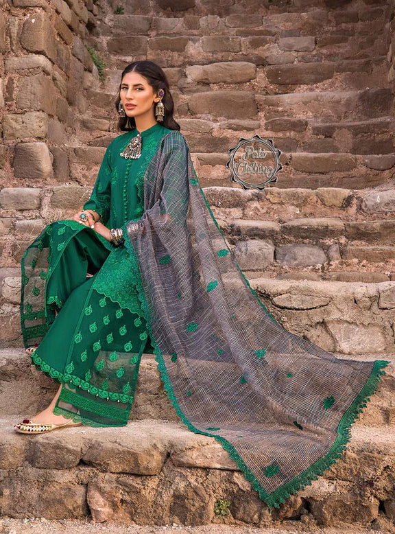 ZAINAB CHOTTANI GREEN LUXURY LAWN COLLECTION|  CHICKEN KARI|TOP PAKISTANI DRESS BY SHAEBIZ|