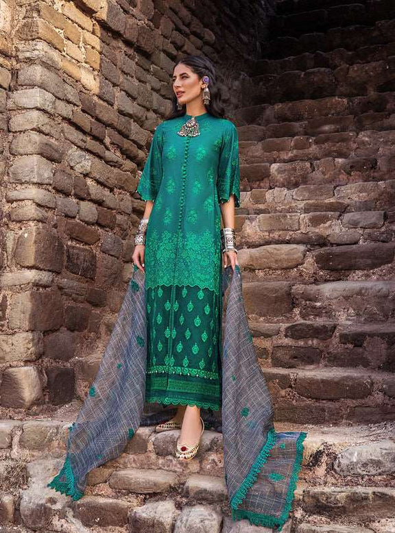 ZAINAB CHOTTANI GREEN LUXURY LAWN COLLECTION|  CHICKEN KARI|TOP PAKISTANI DRESS BY SHAEBIZ|