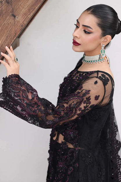 IMROZIA MATTE BLACK LUXURY NET DRESS| UNSTITCHED MASTER REPLICA BY SHAEBIZ